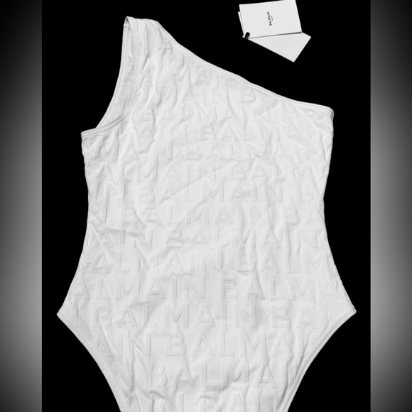 BALMAIN***White Monogram One-Shoulder One-Piece Swimsuit***Small $620 - Picture 11 of 12